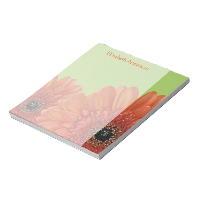 Bloc-notes personnalisé orange Gerbera Daisy Green (Tourné)