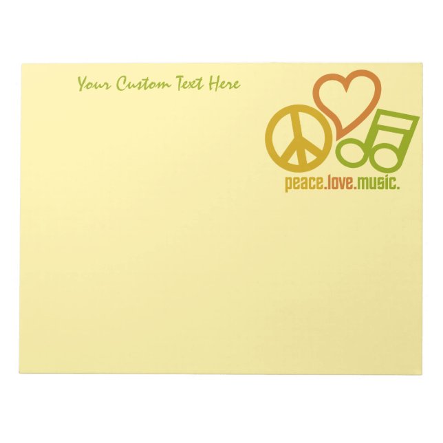 Bloc-notes personnalisé Peace Love Music (Devant)