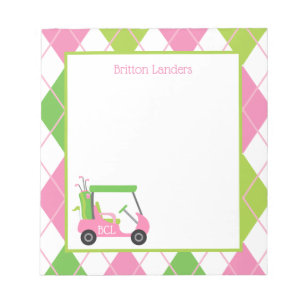 Bloc-notes personnalisé Pink & Green Golf