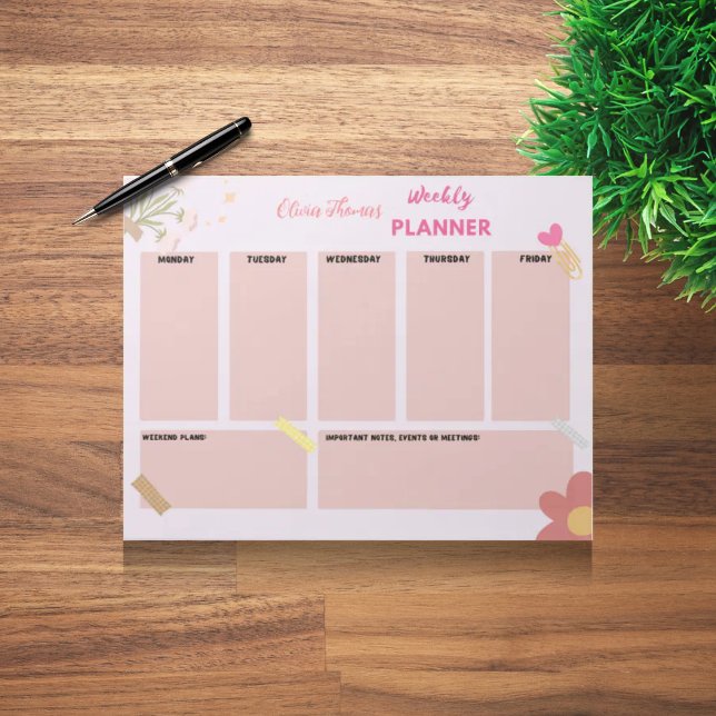Bloc-notes personnalisé Pink Weekly Planner (Créateur téléchargé)