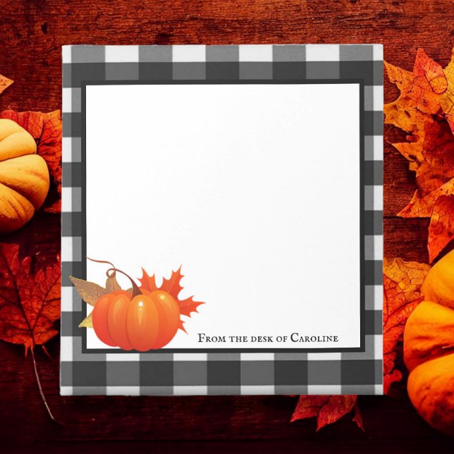Bloc-notes personnalisé Plaid Buffalo Citrouille A (Fall Pumpkin Buffalo Plaid Personalized Notepad)