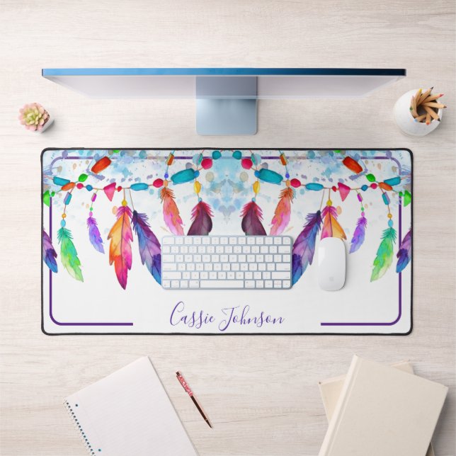 Bloc-notes personnalisé plumes boho (Bureau 1)