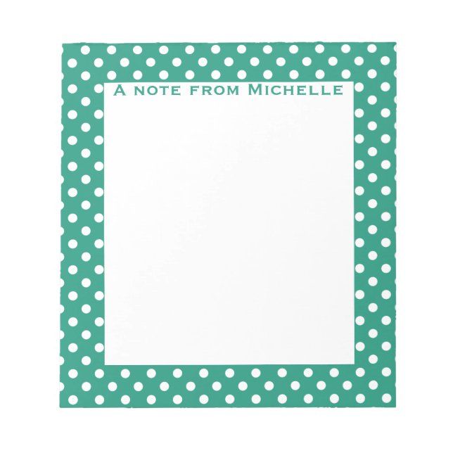 Bloc-notes personnalisé pois blanc turquoise (Devant)