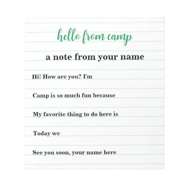 Bloc-notes personnalisé pour enfants pour le camp  (Devant)