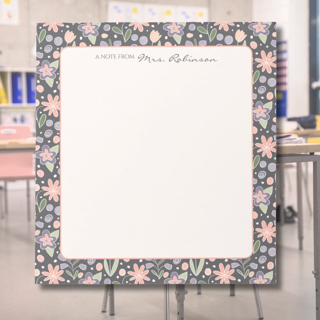 Bloc-notes personnalisé pour enseignant avec fleur (Personalized Teacher Appreciation Notepad – Floral Design with Custom Name)