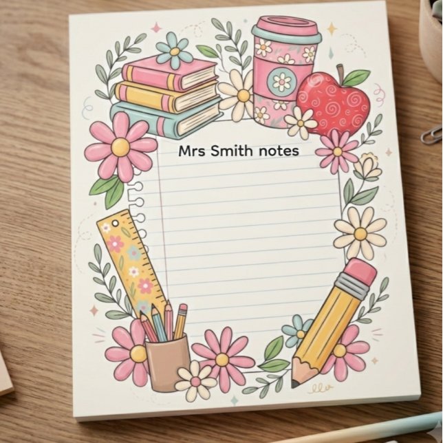 Bloc-notes personnalisé pour enseignant | Floral m (Créateur téléchargé)