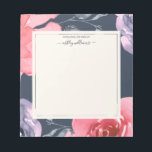 Bloc-notes personnalisé rose violet Rose bleu fonc<br><div class="desc">Bloc-notes chic rose vif et violet rose avec roses aquarellés peints à la main sur un arrière - plan bleu foncé et votre nom dans élégante calligraphie script. Ajoutez simplement votre nom. Conçu exclusivement pour vous par Happy Dolphin Studio !</div>