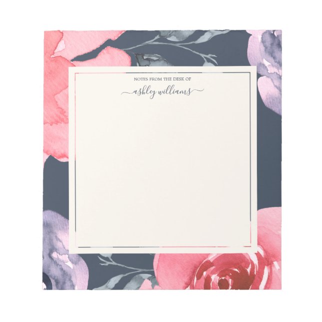 Bloc-notes personnalisé rose violet Rose bleu fonc (Devant)