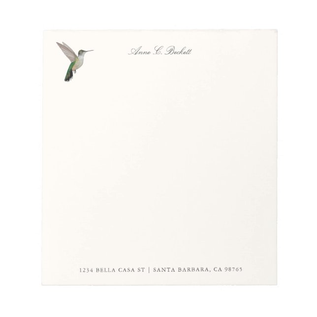 Bloc-notes personnalisé sur le Colibri d'Anna (Devant)