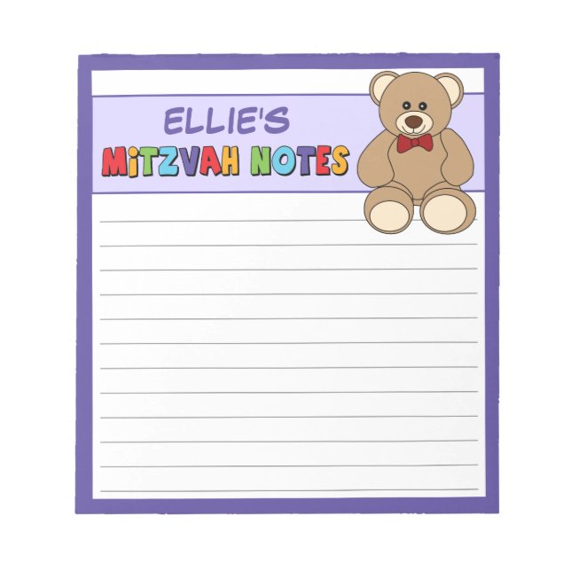Bloc-notes personnalisé Teddy Bear Mitzvah - viole (Devant)