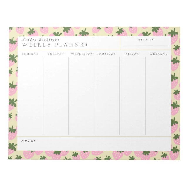 Bloc-notes Planificateur Hebdomadaire aux Fraises  (Devant)