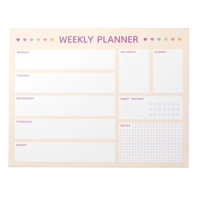 Bloc-notes planificateur hebdomadaire Pastel Heart (Devant)