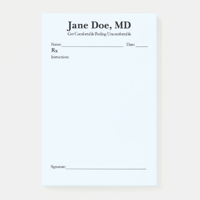 Bloc-notes Post-It 4" x 6" Bleu pour prescription  (Devant)