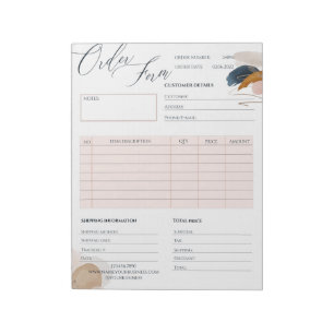 Bloc-notes pour bon de commande rose et or
