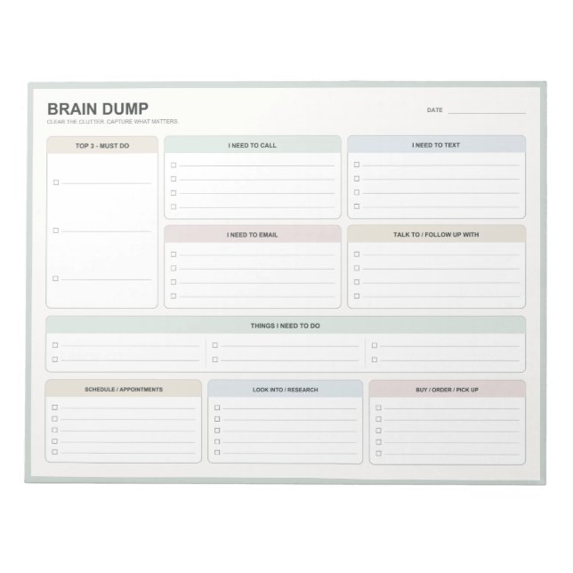 Bloc-notes pour déversement de cerveau (Devant)