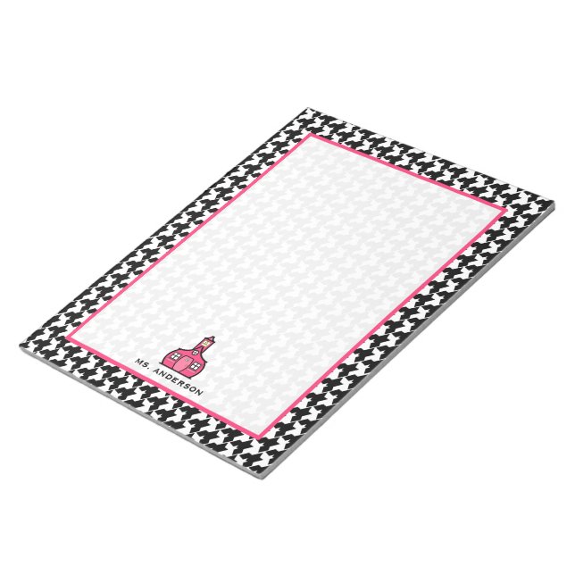 Bloc-notes pour enseignant Houndstooth & Pink (Incliné)