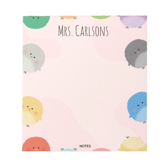 Bloc-notes pour enseignante avec poussins et coule (Devant)