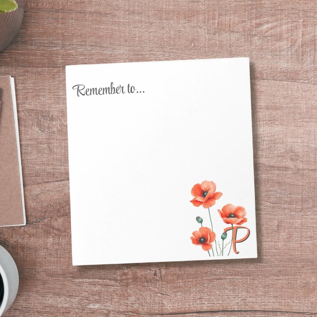 Bloc-notes pour Fleur sauvage de Joli pavot (Add your initial to this pretty poppy notepad)