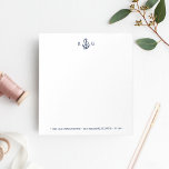 Bloc-notes pour monogramme d'Ancres nautiques avec<br><div class="desc">Ajoutez une vibe de prépster nautique à votre correspondance et notes quotidiennes avec ce bloc-notes monogrammé. Le design comprend une illustration d'ancrage et de corde bleu marine et vos initiales ou choix ou personnalisation. Ajoutez votre adresse ou des détails supplémentaires le long du bas en lettres marines correspondantes.</div>