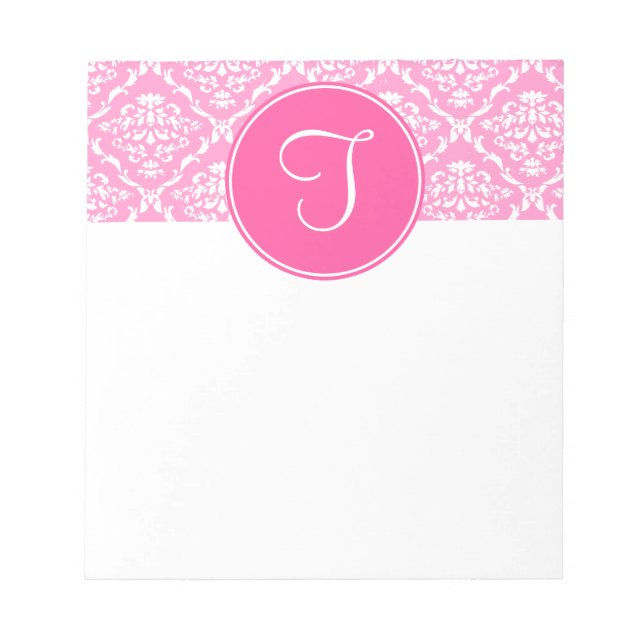 Bloc-notes pour monogramme rose Damas (Devant)