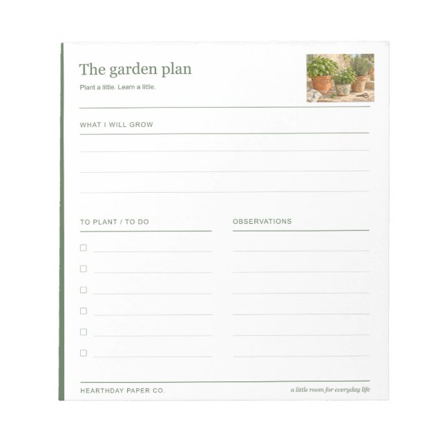 Bloc-notes pour plan de jardin (Devant)