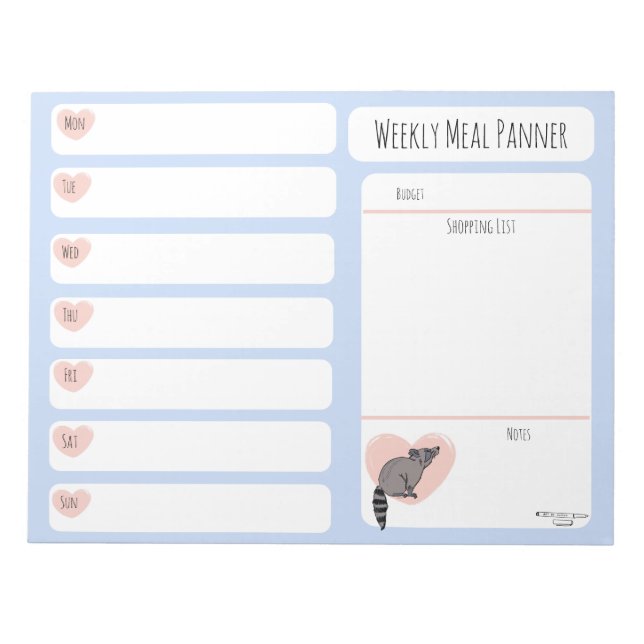 Bloc-notes Raccoon Weekly Meal planner (Devant)