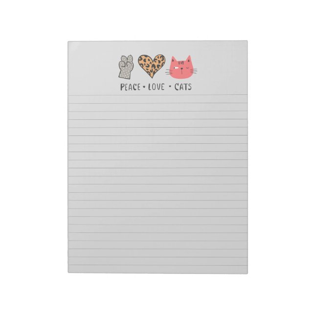 Bloc-notes relié aux chats Peace Love (Tourné)