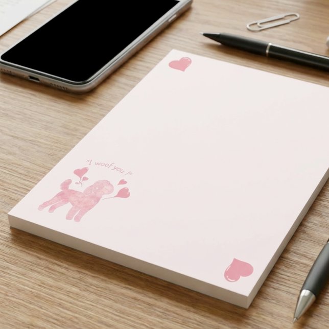 Bloc-notes Rose Pastel Caniche « Je t'aime toutou  (Créateur téléchargé)