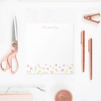 Bloc-notes rose personnalisé Fleur sauvage pastel