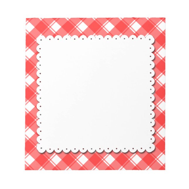 Bloc-notes rouge blanc Plaid Motif Faux Doily (Devant)