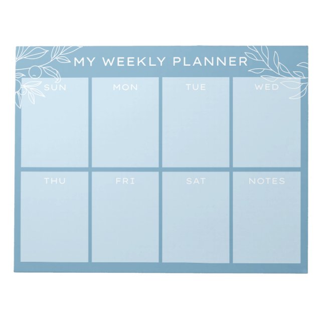 Bloc-notes simple planificateur hebdomadaire bleu (Devant)