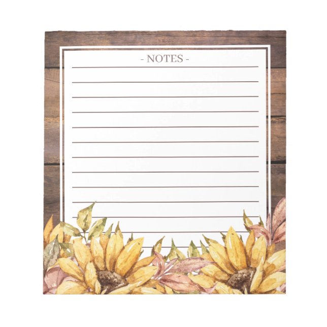 Bloc-notes sur le bois et les tournesols d'automne (Devant)