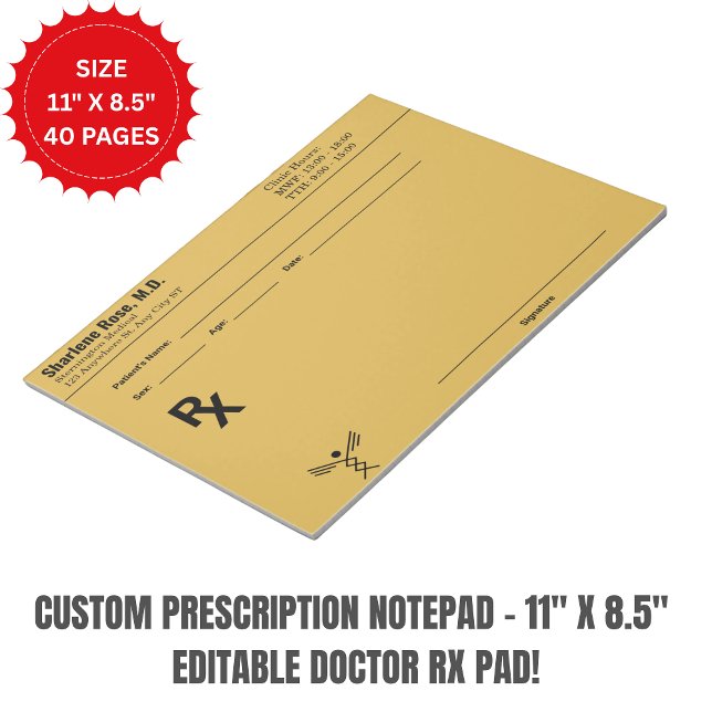 Bloc-notes sur ordonnance personnalisé - RX pour m (Custom Prescription Notepad – Editable Doctor RX)