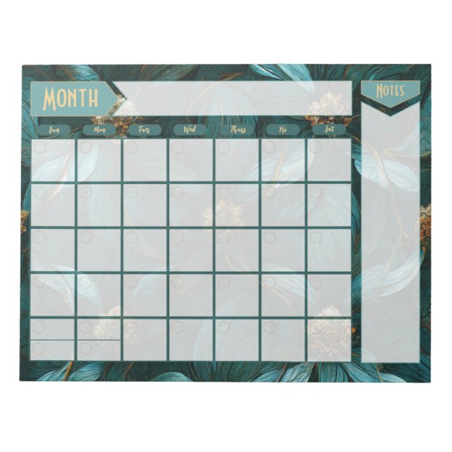 Bloc-notes turquoise et Gold Floral Perpetal Calen (Devant)
