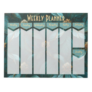 Bloc-notes turquoise et Gold Floral Weekly Planner