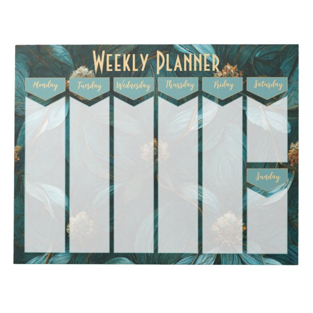 Bloc-notes turquoise et Gold Floral Weekly Planner (Devant)
