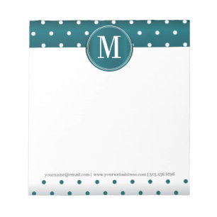 Bloc-notes Turquoise et Pois blanc monogramme