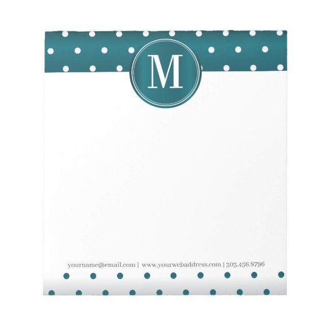 Bloc-notes Turquoise et Pois blanc monogramme (Devant)