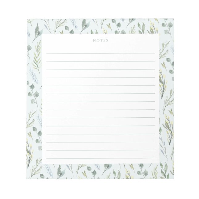 Bloc-notes vert bleu botanique Aquarelle Florales (Devant)