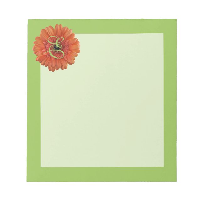 Bloc-notes vert monogramme orange Gerbera Daisy (Devant)