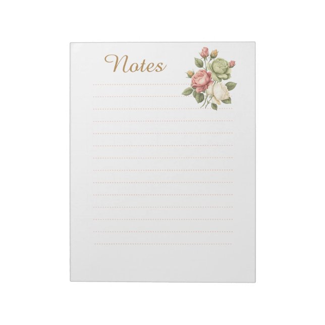 Bloc-notes vintage élégant à fleurs de roses (Tourné)
