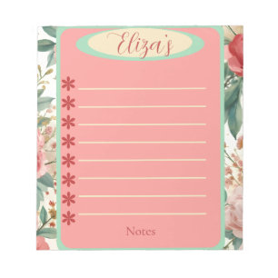 Bloc-notes vintage floral printemps Roses Rouges e