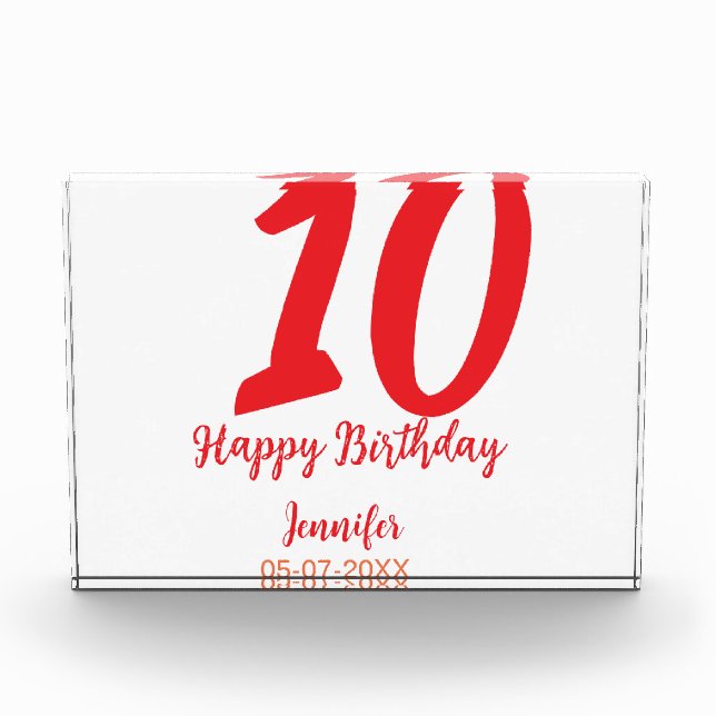 Bloc Photo 10e anniversaire ajouter nom date année rouge modè (Devant)