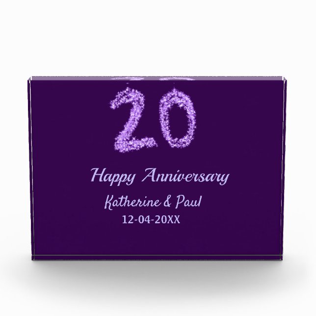 Bloc Photo 20e heureux anniversaire ajouter nom du couple dat (Devant)