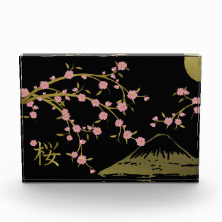 Bloc Photo Affiche japonaise écran noir or Sakura rose
