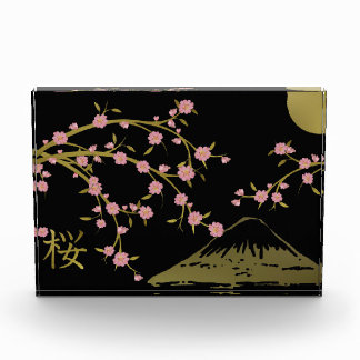 Bloc Photo Affiche japonaise écran or noir Sakura rose