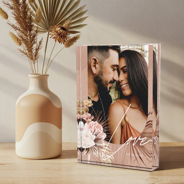 Bloc Photo Aimer Script Boho Aquarelle Floral Keepsaké Arch (Love Script Boho Watercolor Floral Keepsake Arch Photo Block)