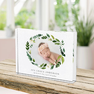 Bloc Photo Albâtre Wreath Birth Stats Baby Photo Block