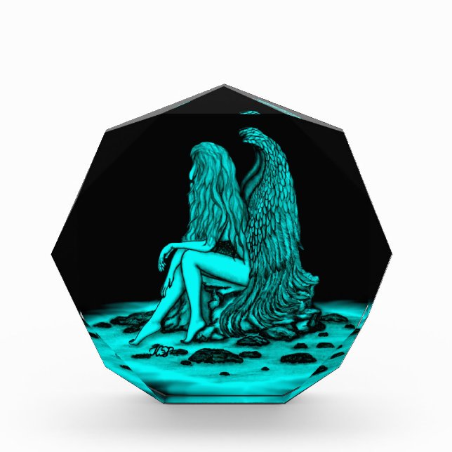 Bloc Photo Angel, perdu dans la pensée, noir et vert Design (Devant)