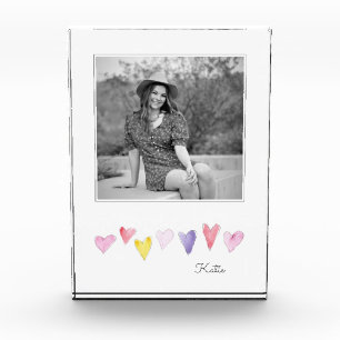 Bloc Photo Aquarelle Coeurs doux NOM PHOTO Aimer Graduation